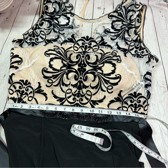 betsy & adam formal evening dress sz 14  black cream sheer top empire waist - Picture 7 of 12